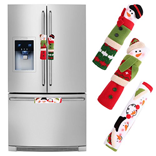 Product Cover OurWarm Christmas Fridge Handle Covers Set of 3, Adorable Snowman Kitchen Appliance Handle Covers Microwave Oven Or Dishwasher Handle Covers Protector for Christmas Decorations