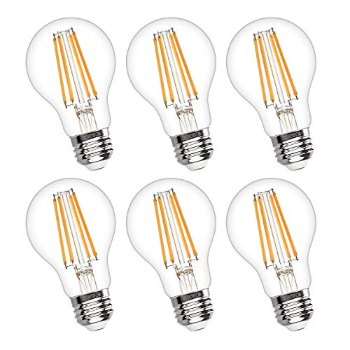 Product Cover Boncoo Vintage LED Edison Bulb Dimmable 6W A19 LED Light Bulbs 2700K Soft White 600LM Led Filament Bulb 60W Incandescent Equivalent E26 Medium Base Decorative Clear Glass for Home, Cafe, Office 6 Pack