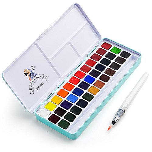 Product Cover Lightwish MeiLiang Watercolor Paint Set, 36 Vivid Colors in Pocket Box with Metal Ring and Bonus Watercolor Brush, Perfect for Students, Kids, Beginners & More