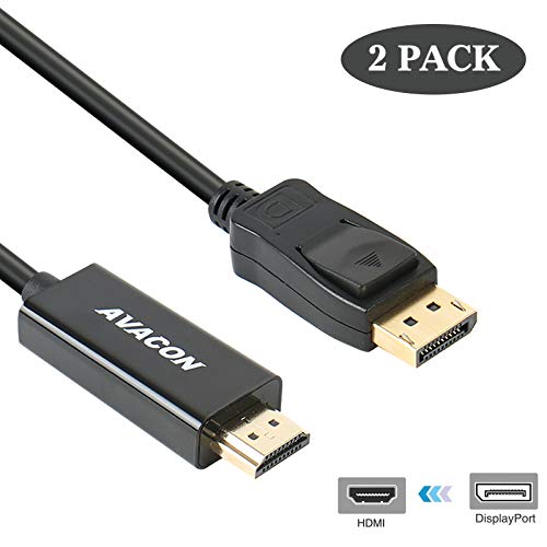 Product Cover DisplayPort to HDMI 6 Feet Gold-Plated Cable 2 Pack, Avacon Display Port to HDMI Adapter Male to Male Black