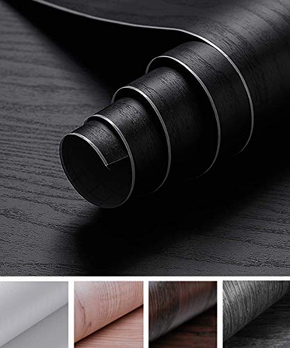 Product Cover Oxdigi Black Wood Grain Contact Paper 24 x 196 inches Decorative for Shelf Liners Cabinets Shelves Doors Self Adhesive Film Peel & Stick Waterproof Removable Wallpaper