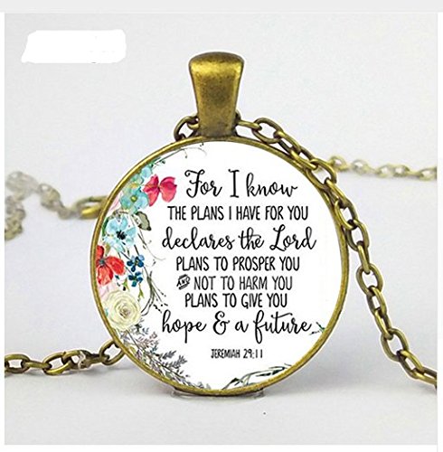 Product Cover Jeremiah 29:11 Necklace for I Know The Plans I Have for You Bible Verse Pendant Necklace Glass Christian Women Men Jewelry
