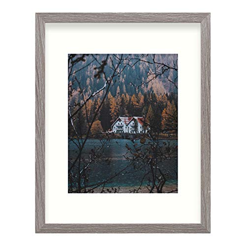 Product Cover 11x14 Rustic Grey Frame with Ivory Mat for 8x10 Photo - Sawtooth Hangers, Flexible Metal Tabs, Real Glass - Wall Mount, Smooth Finish, Barnwood Design (11x14, Grey)