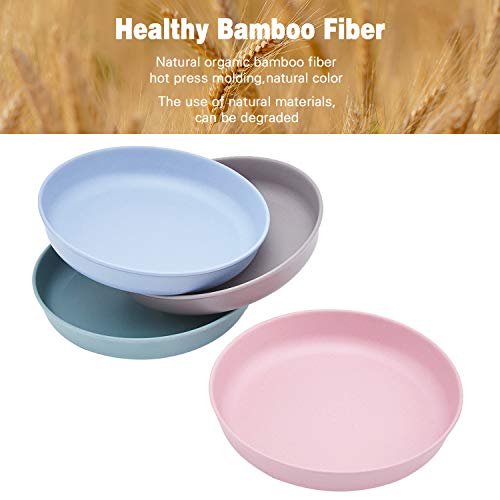 Product Cover 4pcs Bamboo Kids Plates for Baby Feeding, Non Toxic & Safe Toddler Plates (8