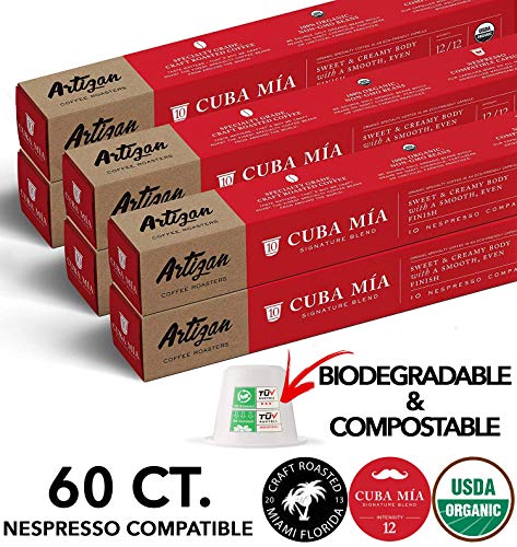 Product Cover Organic Authentic Cuban Espresso Cafecito - Nespresso Compatible - 100% USDA Certified Organic Coffee - Cuba Mia Signature Blend - High Intensity Ristretto Dark Roast - Roasted in Miami, FL (60 Pods)
