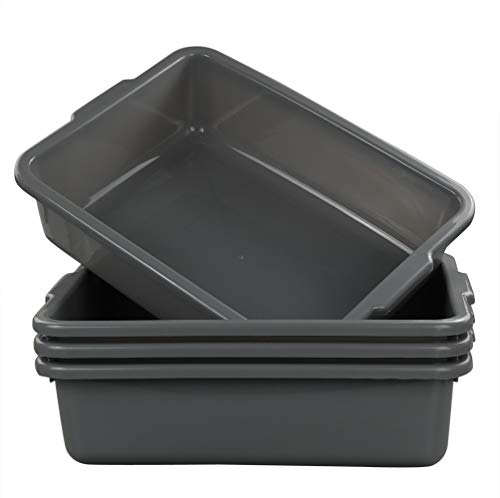 Product Cover Eagrye 4-Pack Bus Tubs, Commercial Tote Box, Plastic Bus Box (13 L Capacity), Grey