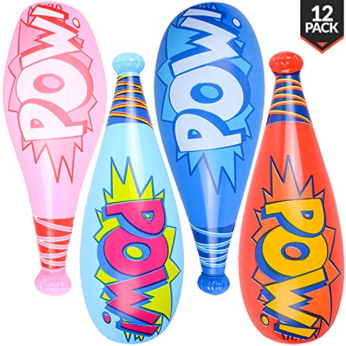 Product Cover Bedwina Pow Inflatable Baseball Bats - (Pack of 12) Oversized 20 Inch Inflatable Toy Bat, Carnival Prizes, Goodie Bag Favors or Superhero Birthday Party Prizes for Kids