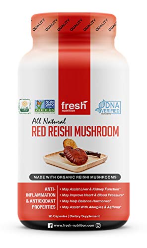 Product Cover Organic Reishi Mushroom Capsules - Strongest DNA Verified Formula - Organic Red Reishi Mushrooms - Ganoderma Lucidum & Ganoderma Applanatim - Third Party Tested - 90 Capsules/Pills