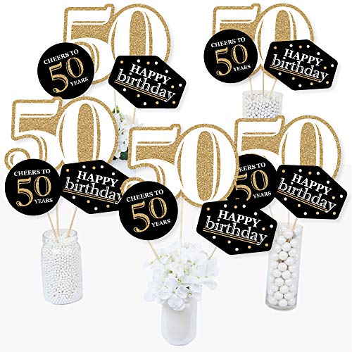 Product Cover Adult 50th Birthday - Gold - Birthday Party Centerpiece Sticks - Table Toppers - Set of 15