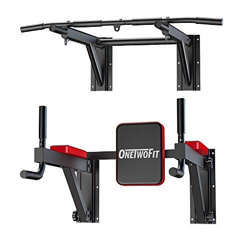 Product Cover OneTwoFit Multifunctional Wall Mounted Pull Up Bar Power Tower Set Chin Up Station Home Gym Workout Strength Training Equipment Fitness Dip Stand Supports to 330 Lbs OT076