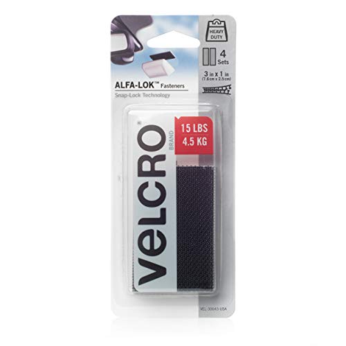 Product Cover VELCRO Brand ALFA-LOK Fasteners | Heavy Duty Snap-Lock Technology | Self-Engaging and Multidirectional Use | Black, 3 x 1 inch strips, 4 sets