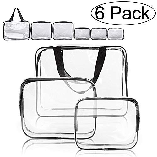Product Cover Clear Makeup Bags APREUTY TSA Approved 6Pcs Toiletry Bags Set Waterproof Clear PVC with Zipper Handle Portable Travel Luggage Pouch Airport Airline Compliant Bags Vacation Gym Bathroom Organization