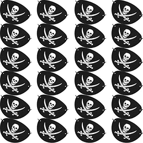 Product Cover 24 Pack Black Pirate Eye Patches One Eye Skull Caribbean Captain Eye Mask for Halloween Party Christmas and Children Party Favors (Felt)