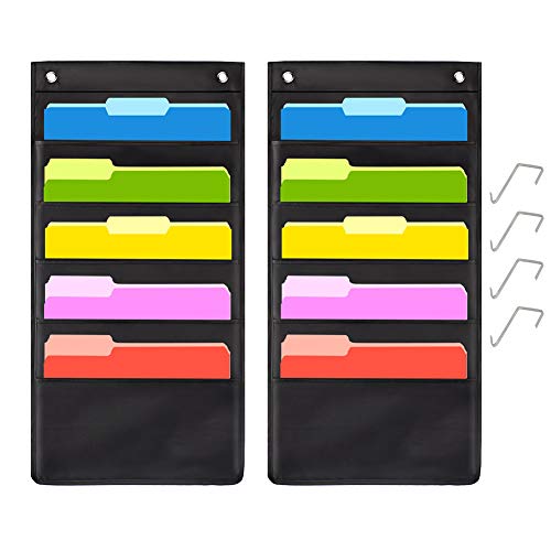 Product Cover 5 Pocket Hanging File Folder Organizer,Cascading Wall Organizer with 2 Hangers-Ideal for Home Organization,School Pocket Chart,Business folders and Paper Organizer (5 Pocket-2Pack)