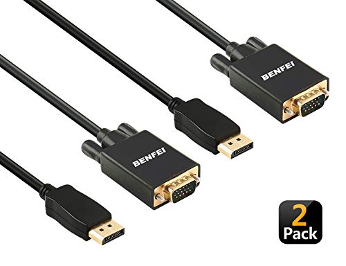 Product Cover DisplayPort to VGA 6 Feet Cable 2 Pack, Benfei Display Port Male to VGA Male Gold-Plated Cord 6 feet Compatible for Lenovo, Dell, HP, ASUS and Other Brand