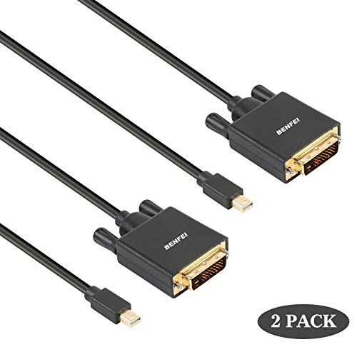 Product Cover Mini DisplayPort to DVI 2 Pack Cable, Benfei Mini DisplayPort to DVI 6 Feet Cable (Thunderbolt 2 Compatible) with MacBook Air/Pro, Surface Pro/Dock, Monitor, Projector