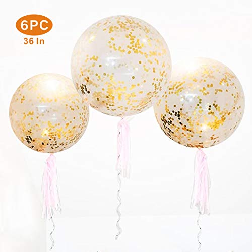 Product Cover 36 Inch Jumbo Confetti Balloons, Giant Latex Balloon with Gold Confetti (Premium Helium Quality) Pkg/6 Latex Glitter Balloons for Party/ Birthdays /Wedding/Festivals Christmas and Event Decorations
