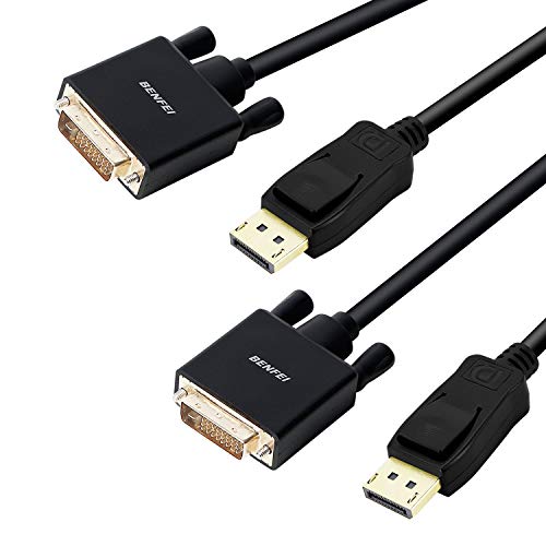 Product Cover DisplayPort to DVI 6 Feet Cable 2 Pack, Benfei Dp Display Port to DVI Converter Male to Male Gold-Plated Cord 6 Feet Black Cable Compatible for Lenovo, Dell, HP and Other Brand