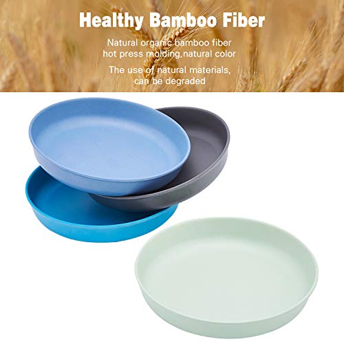 Product Cover 4pcs Bamboo Kids Plates for Baby Feeding, Non Toxic & Safe Toddler Plates (8
