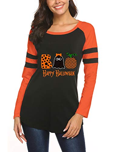 Product Cover Happy Halloween Pumpkin Baseball T-Shirt Women's Raglan Long Sleeve Top Splicing Tees