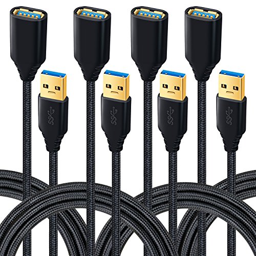 Product Cover Besgoods USB Extensions, 4-Pack 6ft USB 3.0 Extension Cable Braided USB Extender Cord - A Male to Female USB 3 Extension for Hard Drive, Keyboard, Mouse, USB Flash Drive,Printer - Black