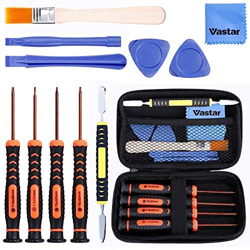 Product Cover Vastar T6 T8 T10 Xbox One Screwdriver Set, 13-in-1 Xbox Repair Kit for Xbox One Xbox 360 Controller and PS3 PS4 Controller with Cross Screwdriver 1.5, Safe Pry Tools, Cleaning Brush & Cloth in EVA Bag