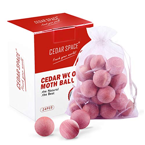 Product Cover Cedar Space Cedar Balls - Cedar Blocks for Closets Storages, 100% Natural Aromatic Red Cedar Wooden Balls 24 Pcs with Satin Bag