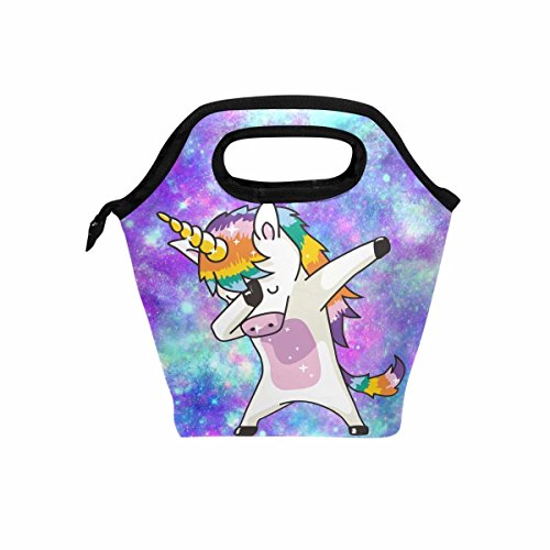 Product Cover Unicorn Kids Lunch Box Insulated Lunch Bag Large Freezable Lunch Boxes Cooler Meal Prep Lunch Tote Universe Galaxy with Shoulder Strap for Boys Girls ... (Dab Tote)
