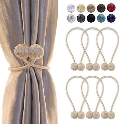 Product Cover HUYIJJH Curtain Tiebacks Magnetic, Decorative Curtain Holdbacks for Window Décor, Beige (Pack of 6)