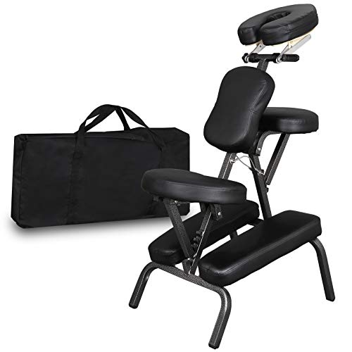 Product Cover Portable Light Weight Massage Chair Leather Pad Travel Massage Tattoo Spa Chair w/Carrying Bag (#1) (Black)