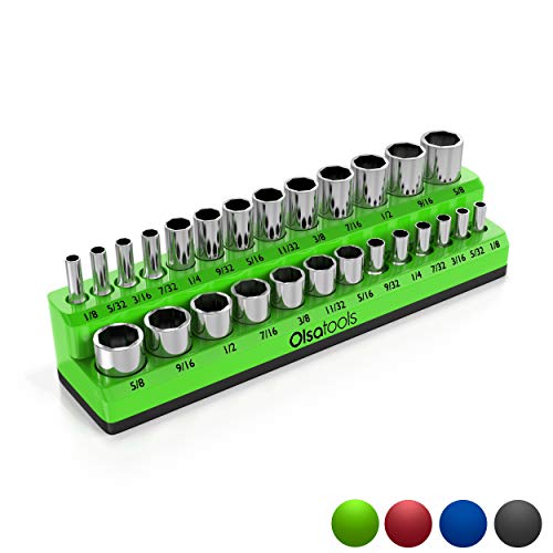 Product Cover Olsa Tools Magnetic Socket Organizer | 1/4-inch Drive | SAE Green | Holds 26 Sockets | Premium Quality Tools Organizer