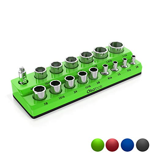 Product Cover Olsa Tools Magnetic Socket Organizer | 1/2-inch Drive | SAE | Green | Holds 16 Sockets | Premium Quality Tools Organizer