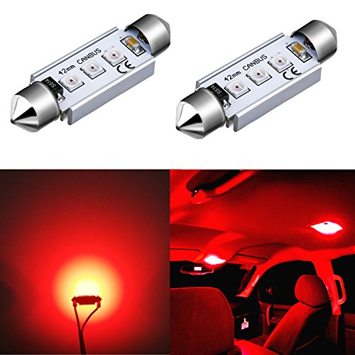 Product Cover Alla Lighting CANBUS 211-2 578 LED Bulbs Super Bright 41mm 42mm Festoon 3030 SMD 212-2 569 6413 LED Lights Bulb for Interior Map, Dome, Trunk, Step Courtesy, License Plate Lights, Pure Red