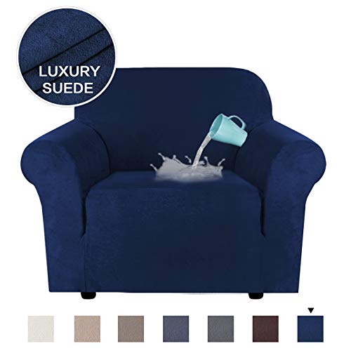 Product Cover H.VERSAILTEX Water Repellent Skid Resistance Velvet Plush Sofa Cover Furniture Protector Suede Couch Covers, Fitted Sofa Protector High Stretch Plush Sofa Slipcovers-Navy, Chair(1 Seater)