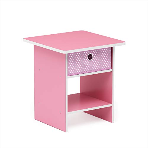Product Cover FURINNO Dario End Table/Night Stand Storage Shelf, 1-Pack, Pink/Light Pink