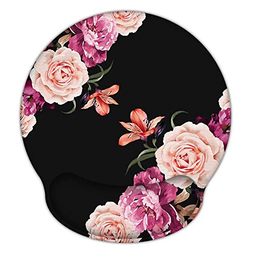 Product Cover Ergonomic Mouse Pad with Gel Wrist Rest Support, iLeadon Non-Slip Rubber Base Wrist Rest Pad for Home, Office Easy Typing & Pain Relief, Peony Flower