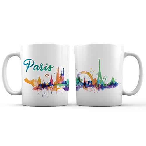 Product Cover Paris City Iconic Eiffel Tower View Ceramic Coffee Mug, France - 11 oz. - Artsy New Design Colorful Decorative Souvenir, A Lifetime Gift Cup for Tourists, Men, Women and Friends