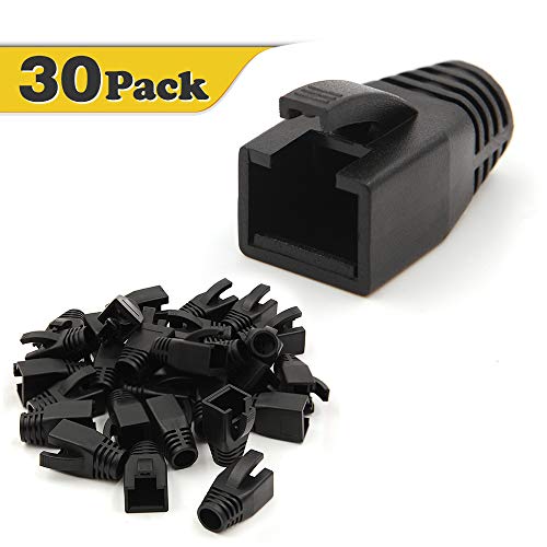 Product Cover VCE 30-Pack Soft Plastic Cat6A/Cat7 Ethernet RJ45 Cable Cap Connector Boots Plug Cover Strain Relief Boots-Black
