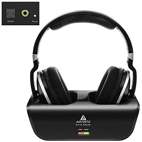 Product Cover Wireless Headphones for TV Watching with Optical, ARTISTE ADH300 2.4GHz Digital Wireless TV Headphones, 100ft Distance Rechargeable for TV/PC/Phone (Black with Optical)