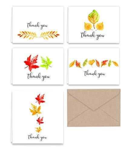 Product Cover Paper Frenzy Fall Leaves Thank You Note Cards & Kraft Envelopes - 25 pack