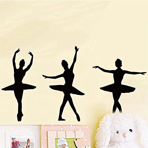 Product Cover ufengke home Ballet Dancer Silhouette Wall Art Stickers for Girls Features Different Ballerina Poses Decorative Removable DIY Vinyl Wall Decals Dance Themed Mural in Living Room, Girl's Bedroom
