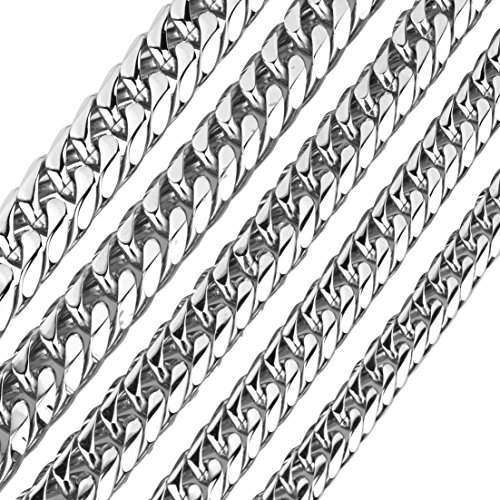 Product Cover GZMZC 9/11/13/16/19/21mm Silver Stainless Steel Cut Cuban Curb Link Chain Mens Bracelet Necklace 7-40inches