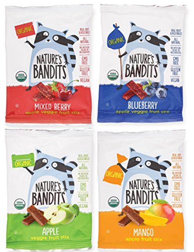 Product Cover Nature's Bandits Organic Fruit & Veggie Stix (Variety -4 Flavors), Kid's 0.6 oz Value Pack - 24 Bags (Vegan, Gluten-Free, Kosher)