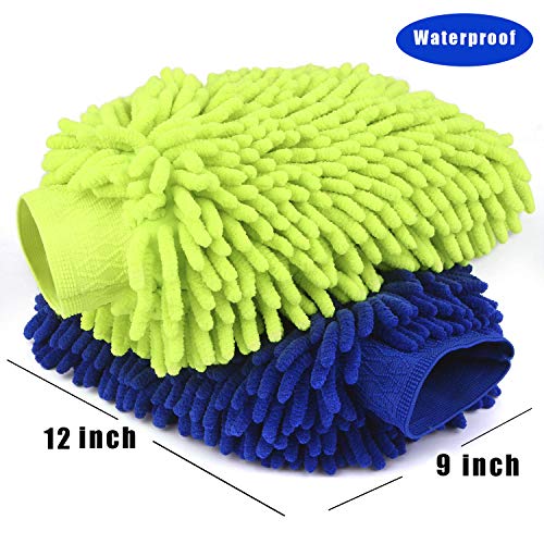 Product Cover Car Wash Mitt 2 Pack - Extra Large Size Clean Tools Kits- Premium Chenille Microfiber Winter Waterproof Cleaning Mitts - Washing Glove with Lint Free & Scratch Free