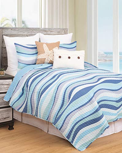 Product Cover C&F Home Seawaves Sea Waves Ocean Coastal Full/Queen 3 Piece Nautical Beach Theme Quilt and 2 Shams Bedding Set Full/Queen 3 Piece Set Blue