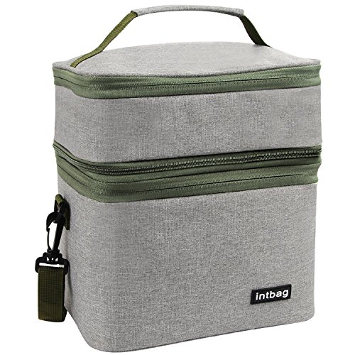 Product Cover INTBAG Adult Lunch Box Insulated Lunch Bag for Men,Women, Large Refrigerated Tote Bag Double Deck Cooler for Work Office School Leisure, Picnic Bag Grey