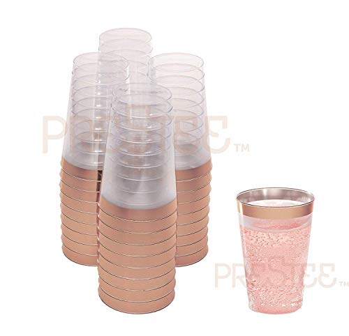 Product Cover Rose Gold Plastic Cups | 12 oz. 50 Pack | Hard Clear Plastic Cups | Disposable Party Cups | Fancy Wedding Tumblers | Nice Rose Gold Rim Plastic Cups | Elegant Decoration Cups | Plastic Tumblers Bulk