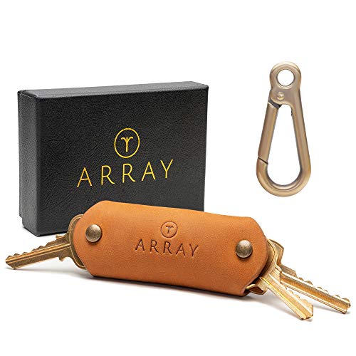 Product Cover Leather Key Holder by ARRAY Design | Smart Key Holder Organizer with Brass Carabiner for up to 10 Keys | Key Chains for Men and Women