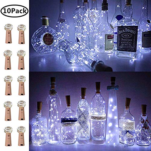 Product Cover Wine Bottle Lights with Cork, 10 Pack Fairy Lights Battery Operated LED Cork Shape Copper Wire Fairy Mini String Lights for Bedroom DIY Party Wedding Gift Decor Cool White (Bottle not Included)