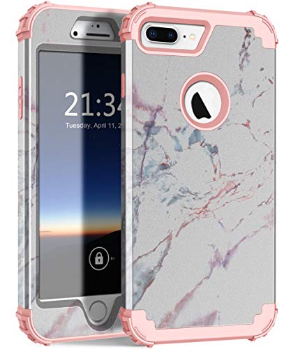 Product Cover iPhone 7 8 Plus Case Fantasy Palm for Girls Women ZHK Heavy Duty Shockproof Protection Hard PC+Silicone Rubber Protective Case for iPhone 7 8 Plus 5.5 inch (Space Gray Marble)